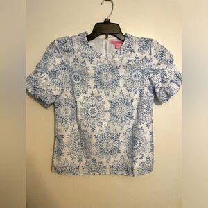 Lilly Pulitzer Lailah Short Sleeve Preppy Eyelet Top in Boca Blue, Size XS